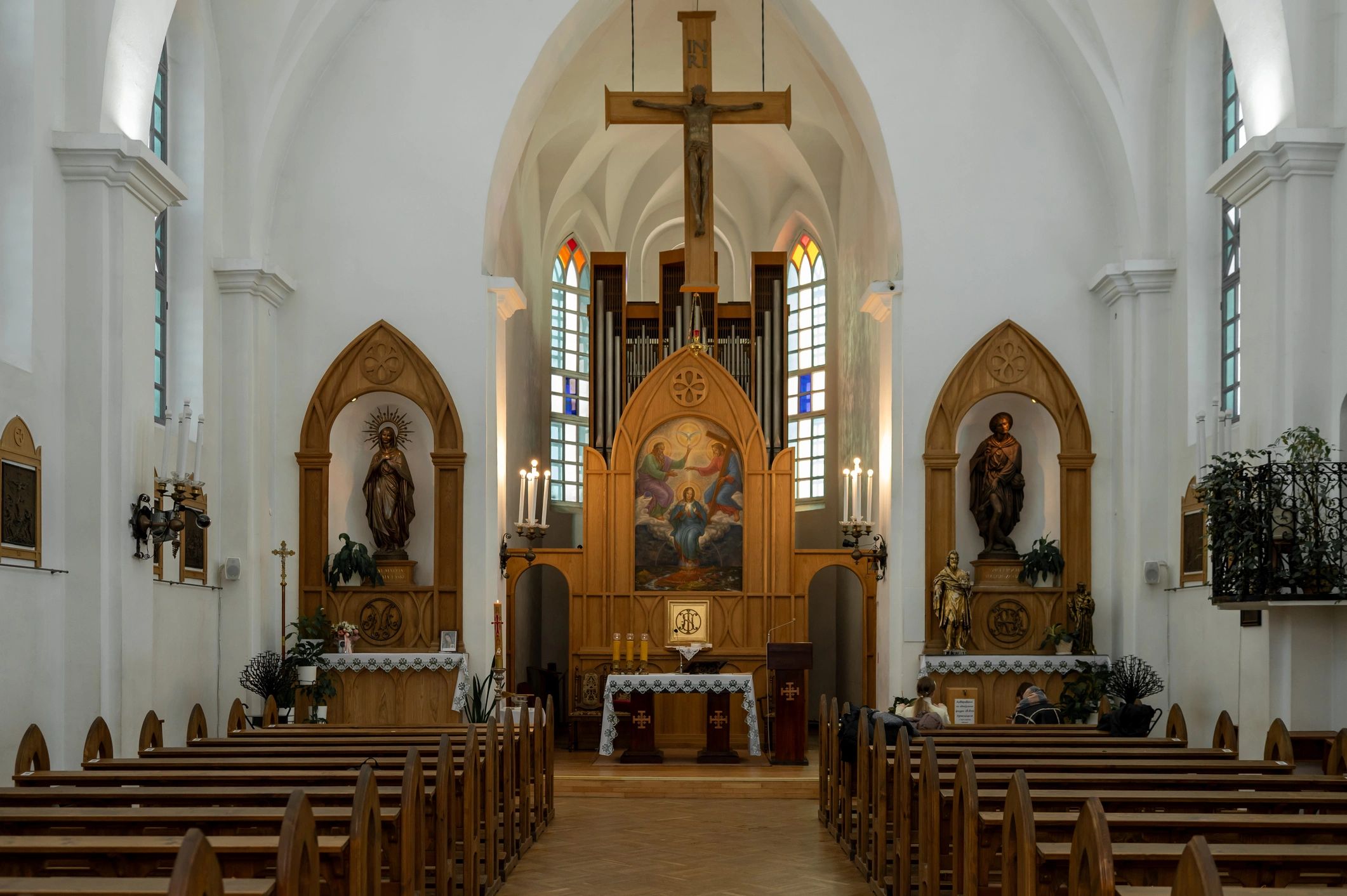 Church interior with pews